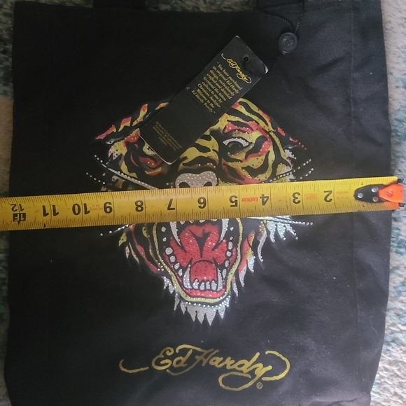 Ed Hardy Small Tote Bag Never Used with Tags Tiger Black Yellow - Picture 6 of 8